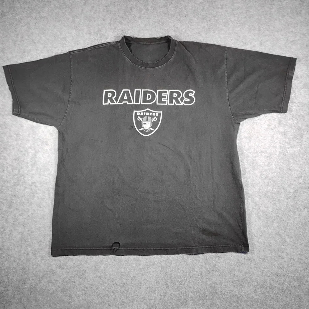 Vintage NFL Raiders Enter The Black Hole T-Shirt‎ Faded Black Skull Graphic XL